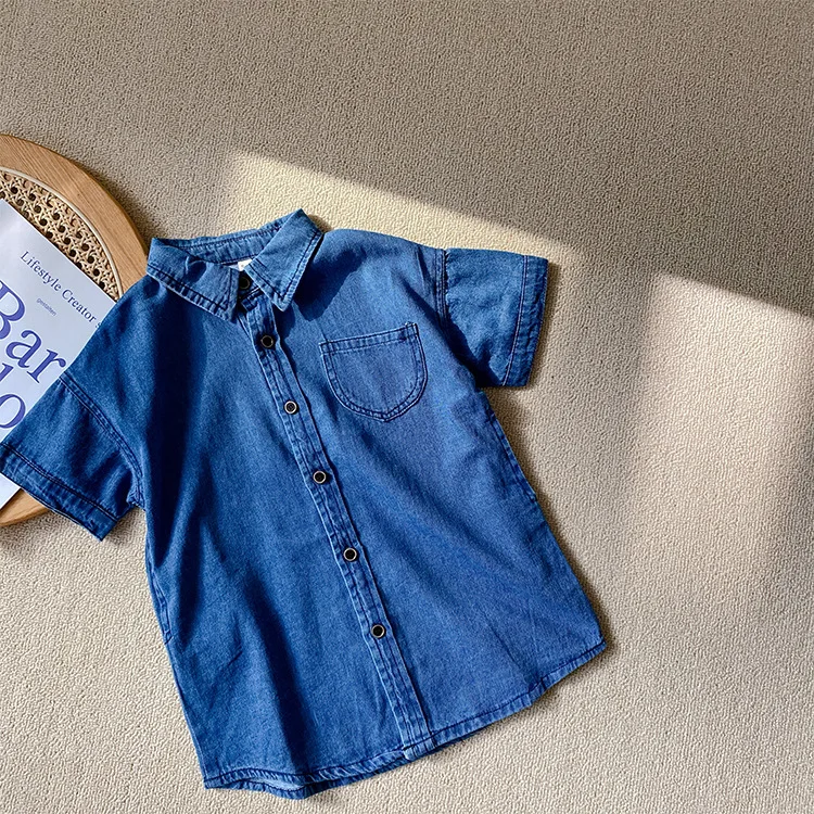 

Koodykids Girls Blue Dresses Casual Denim Dress Kids Baby Girls Outfit Thin Denim Blue Short Sleeve Casual Dresses Summer