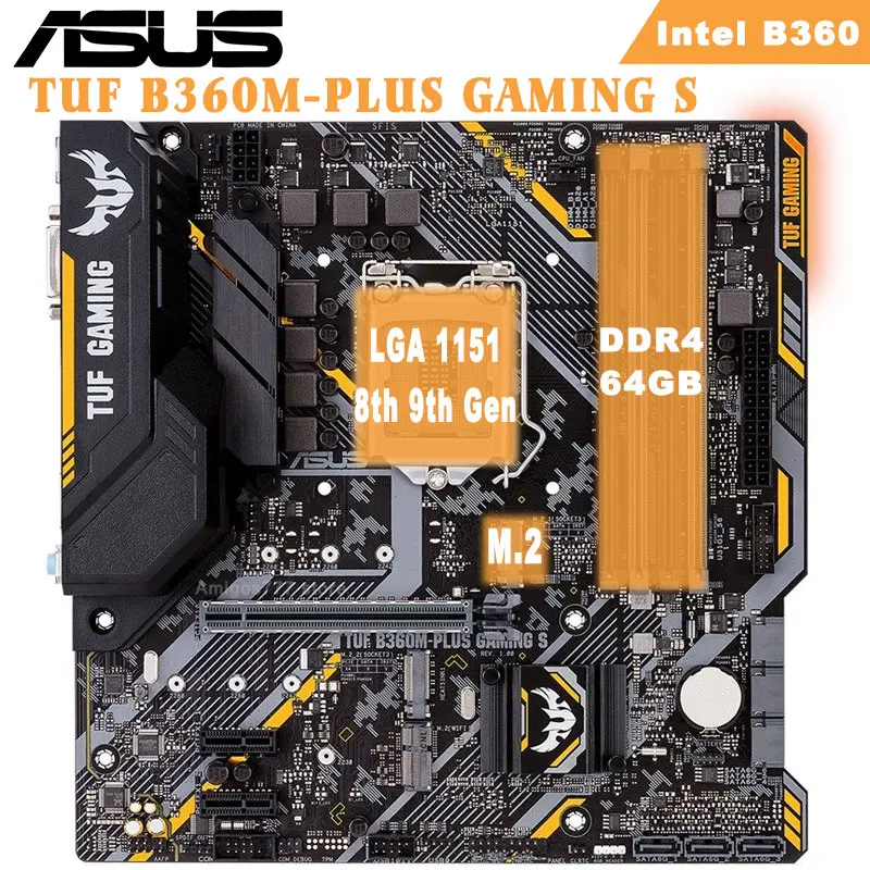 Verkaufen Mainboard ASUS TUF B360M-PLUS GAMING S LGA1151 Ddr4 64GB 8th 9th PCI-E 3,0 M.2 Chia Intel B360 Desktop Micro ATX Motherboard Verwendet