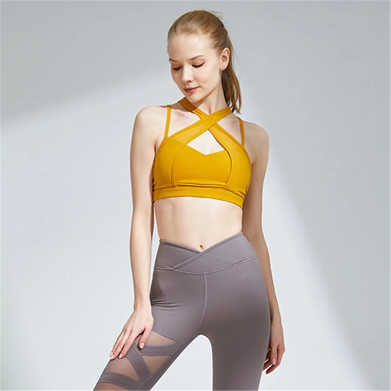 

ENTgoing Women's Yoga Bras Mesh Patchwork Strappy Workout Underwear Running