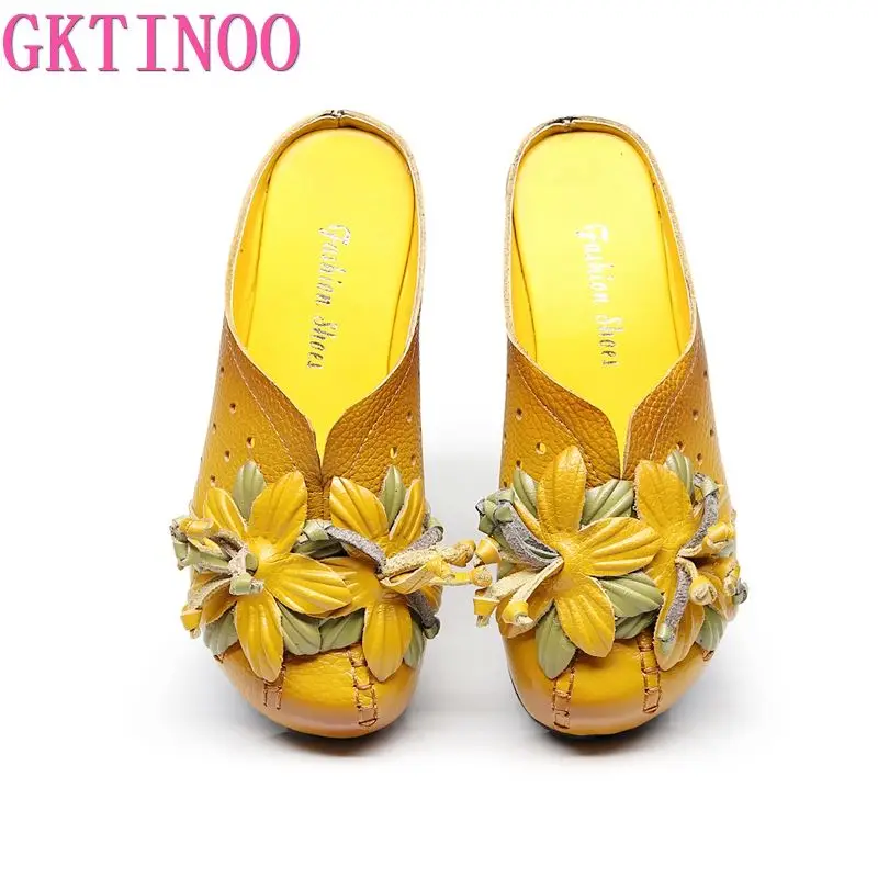 Женские шлепанцы из натуральной кожи GKTINOO уличные без застежек ручной работы