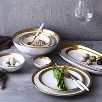 gold plate ceramic tableware originality solid color dish bowl breakfast dish household plate ceramic bowl