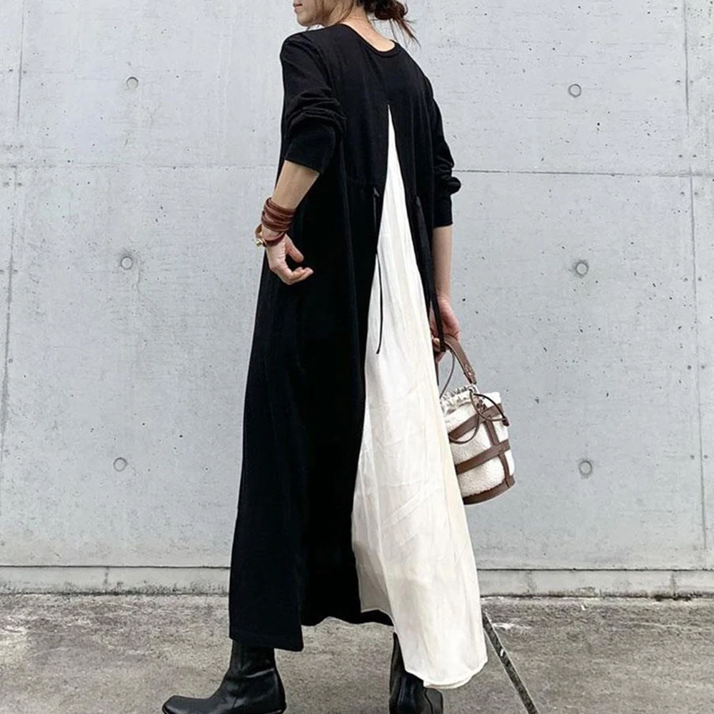 

Japan Style Ladies Dresses Spring The New Korean Fashion Loose Simple Designer Thin Best Sellers Contrast Splicing Long Sleeve