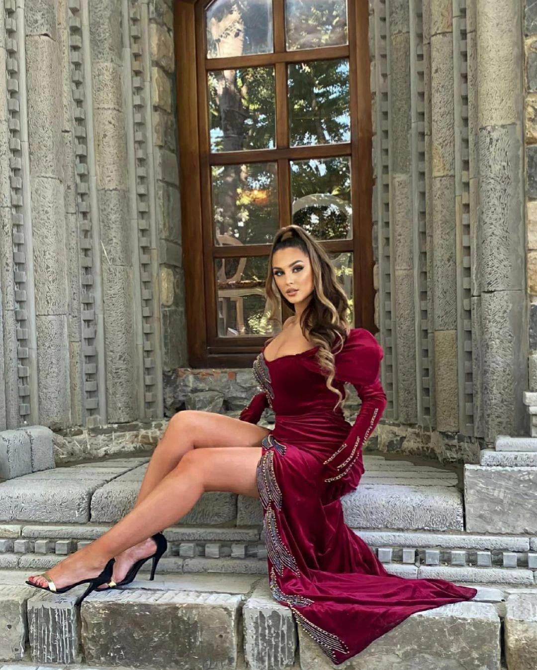 Elegant Velvet Evening Dresses Long Sleeves Off The Shoulder High Split Applique Women Formal Party Prom Gowns Plus Size Custom | Свадьбы и