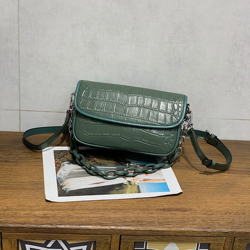 

New Authentic Cow Leather Women Chain Flap Bag Trend Texture Clamshell Shoulder Handbags Ladies Alligator Messenger Bags Bolsa