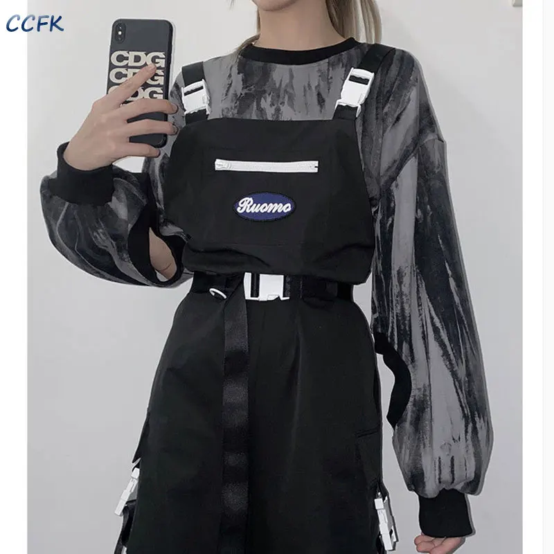 

Emo Gothic Techwear Overalls Cargo Pants Women Harajuku Hip Hop Streetwear Oversize Black High Waist Trousers Female Mall Goth