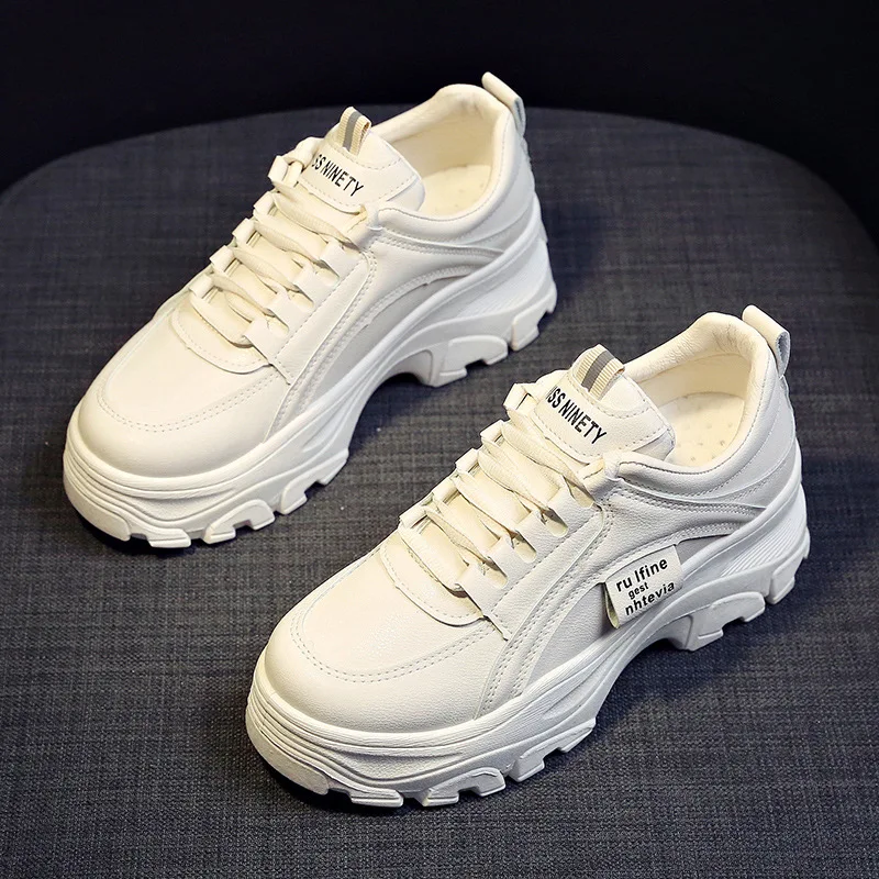 Кроссовки женские на платформе толстая низкая подошва шнуровка прострочка ПУ