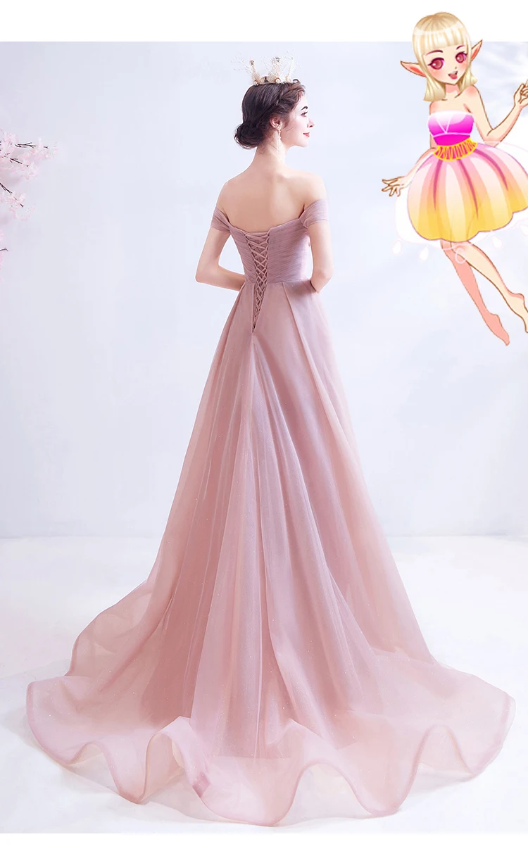 Женское вечернее платье SSYFashion розовое кружевное с вырезом лодочкой и цветочным