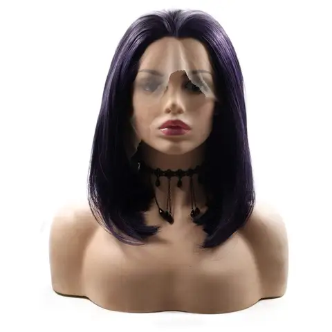 Парик для косплея короткий Боб темно-фиолетовый парик на сетке спереди натуральные парики показывают длину плеч прямые парики для чернокожих женщин