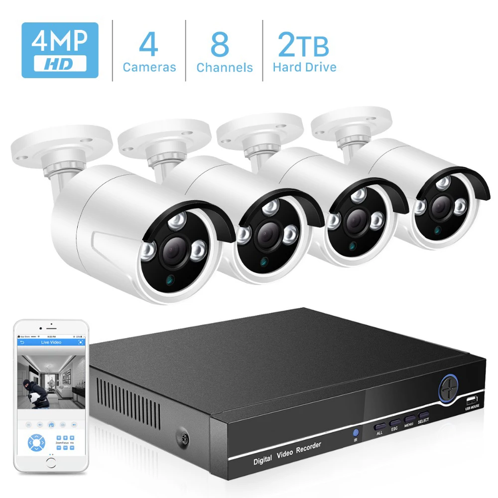 Besder 8CH POE камера безопасности комплект H.265 POE ip-камера 4MP ИК наружная Водонепроницаемая домашняя CCTV видеонаблюдение NVR комплект P2