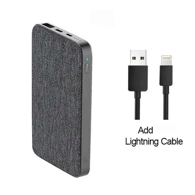 add Lighting cable Xiaomi ZMI 10000 мАч модный стиль серая ткань внешний аккумулятор QC3.0 PD type-C PD Двусторонняя Быстрая зарядка 18 Вт внешний аккумулятор - Цвет: add Lighting cable