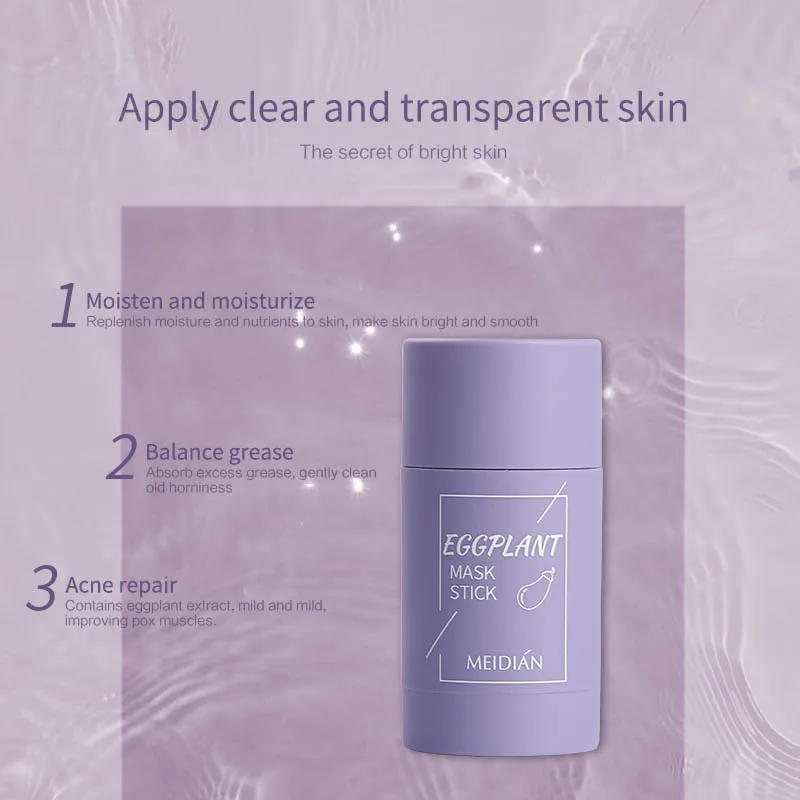 

Green Tea Cleansing Solid Mask Purifying Clay Stick Mask Oil Control Anti-Acne Eggplant Skin Care Whitening Care Face TSLM1