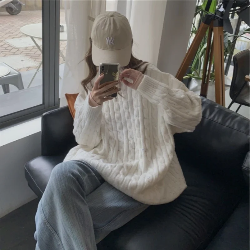 Белый вязаный свитер женская Свободная верхняя одежда осень-зима 2021 пуловер в