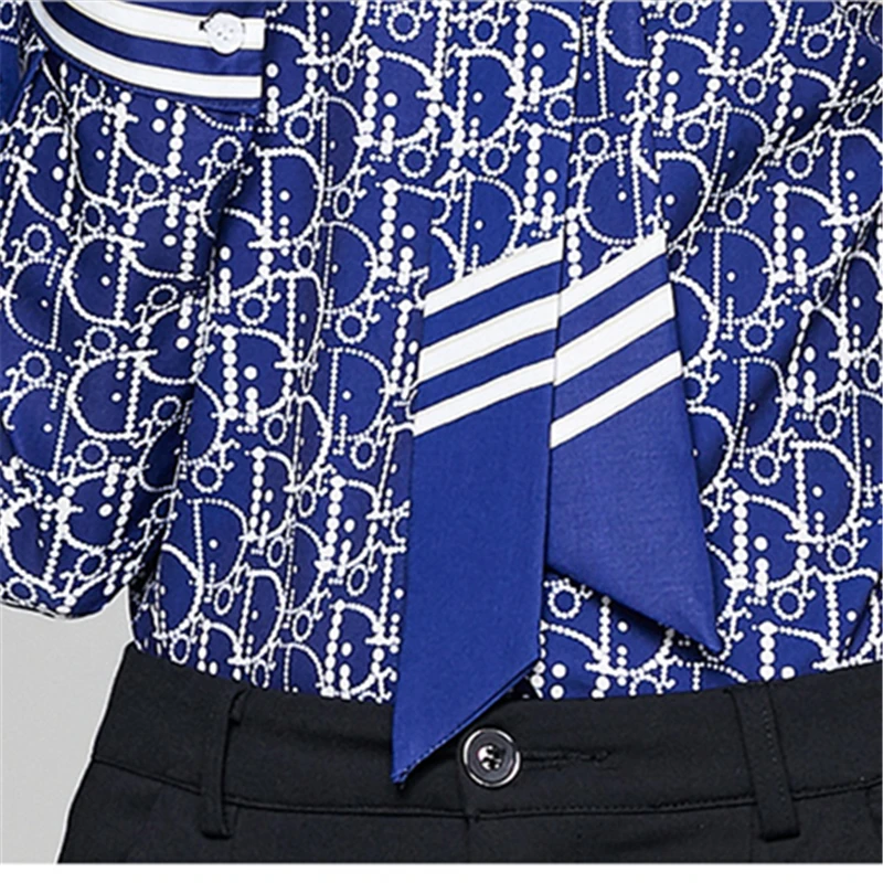 

2021 Spring Fashion New High-Quality Printing Bow-Knot Long-Sleeved Temperament Shirt Women's Top Trendy H222