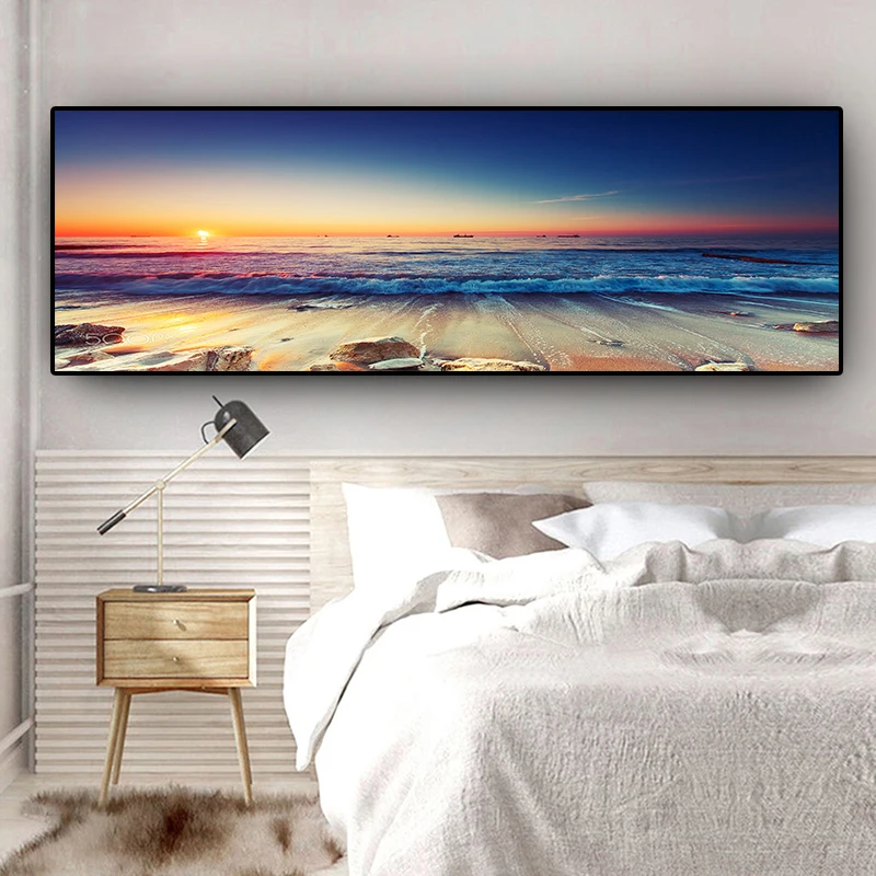 

Sunsets Sky Natural Coast Ocean Sea Beach Landscape Panorama Canvas Painting Posters and Prints Wall Picture for Living Room