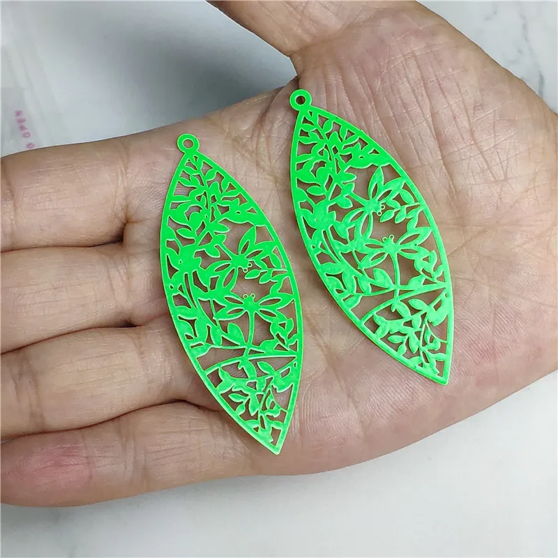 

Leaf Hollow Filigree Flower Dragonfly DIY Accessories Components for Women Solid Color Copper Pendant Dangle Earrings Jewelry