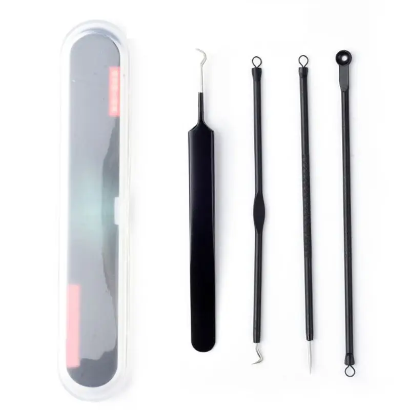 

4Pcs Stainless Steel Acne Tweezer Comedo Machine Set Pimple Acne Needle Blackhead Remover Double-End Comedone Extractor Kit