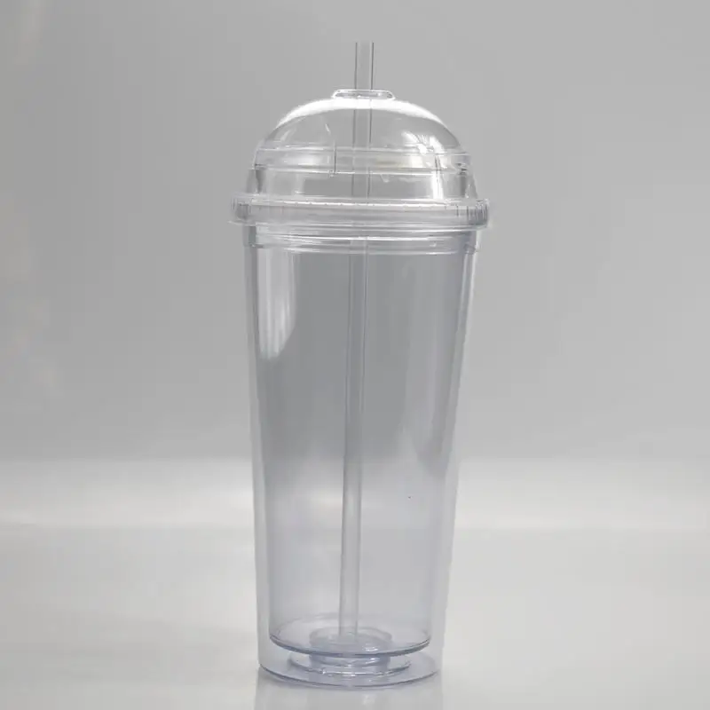 

20oz Insulated Tumbler Double Wall Plastic Drink Cups Clear Water Bottle With Dome Lid Straws