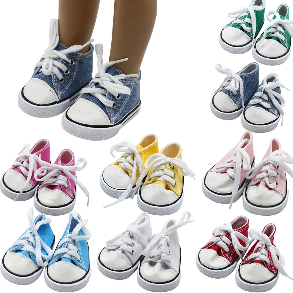

7cm Mini Baby Doll Fashion Canvas Lace Up Sneakers Shoes For 18 inch Girl Dolls Accessories Shoes& Boy Dolls Canvas Shoes