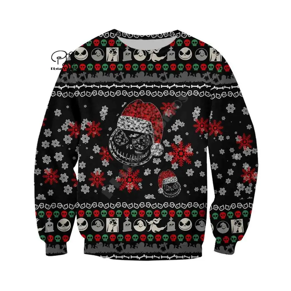

PLstar Cosmos 3DPrint Merry Christmas Santa Claus Skull Unisex Harajuku Streetwear Man/Woman Funny Zip Hoodies/Sweatshirt-a7