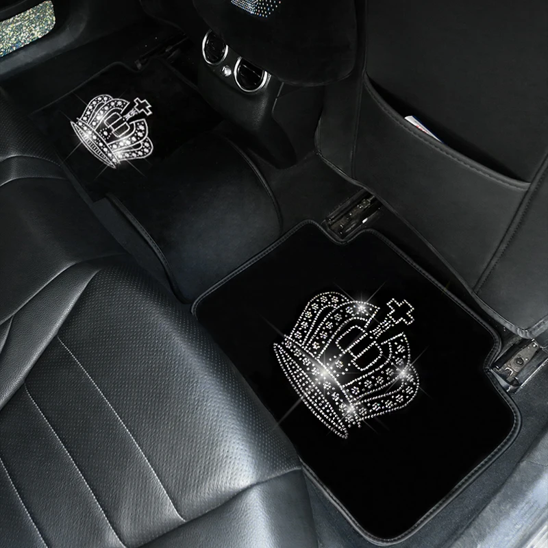 Diamond Car Mats for Women Bling Rhinestone Floor Carpet Universal Fit Black Rose Crown Interior Crystal Auto Useful Accessories Diamond Car Mats for Women Bling Rhinestone Floor Carpet Universal Fit Black Rose Crown Interior Crystal Auto Useful Accessories