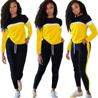 fall color block casual tracksuit female long sleeve two piece set women sportwear fitness joggers 2 piece matching sets outfits