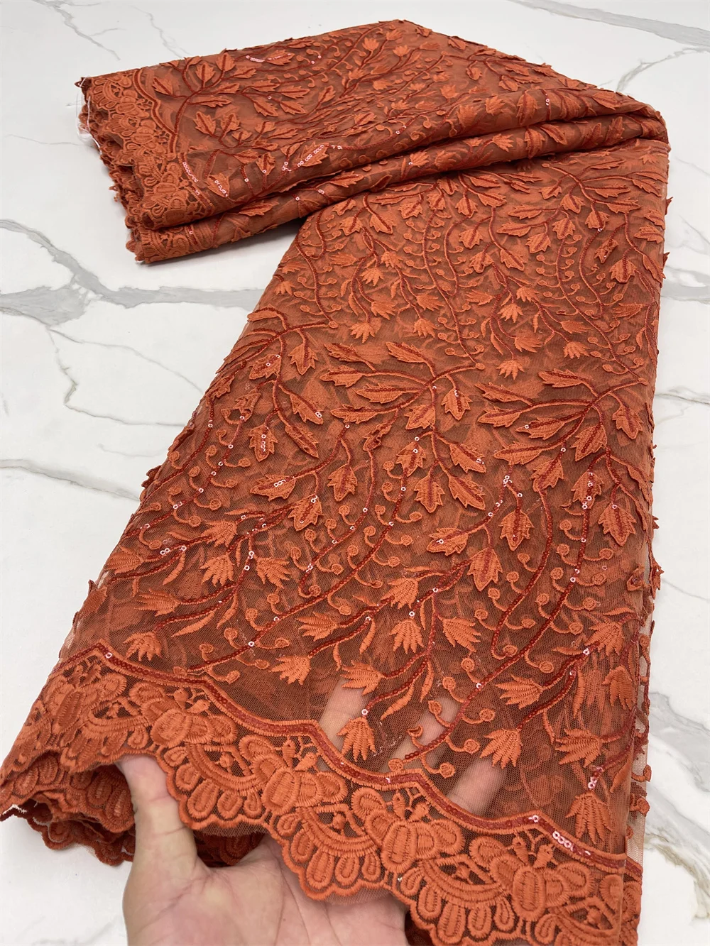 

African Brown Sequins Embroidery French Lace Fabric 2021 High Quality Nigeria Lace Fabric With Sequins 4130B