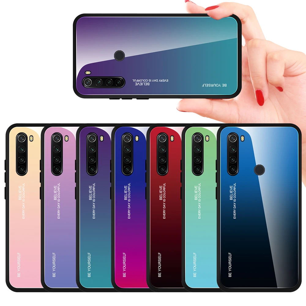 Зеркальный градиентный чехол из закаленного стекла для Xiaomi Redmi Note 8 8T 7 6Pro 7A 8A K20 Pro