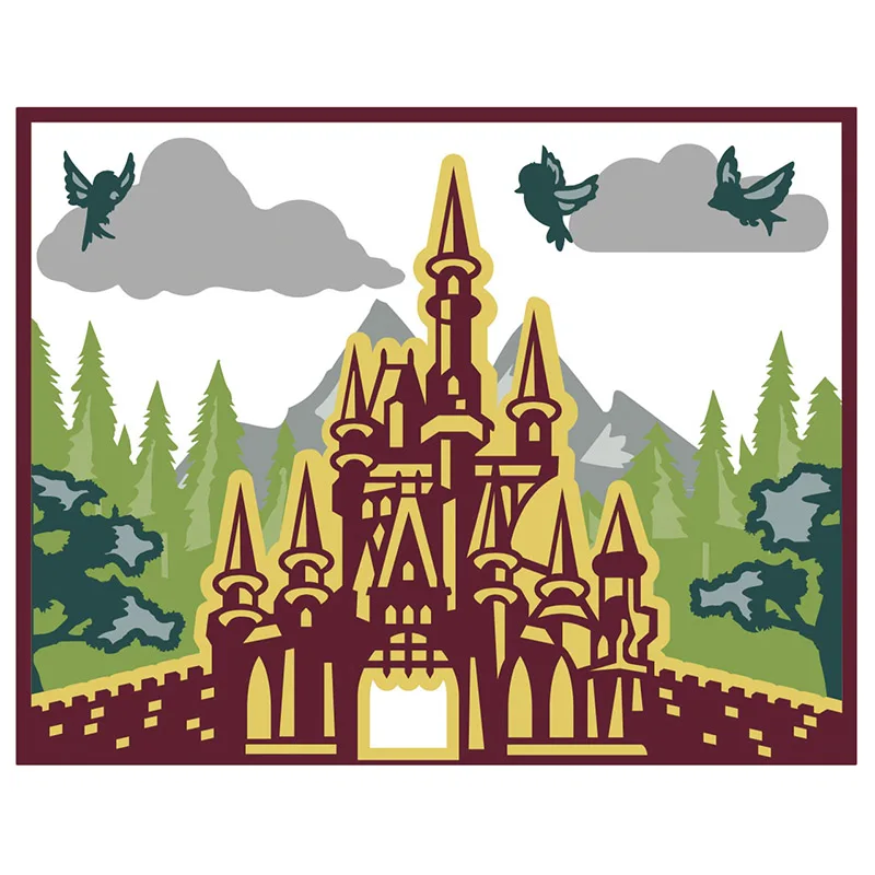 Высечки замок в Розе для изготовления открыток Замок + узор рамка металлические