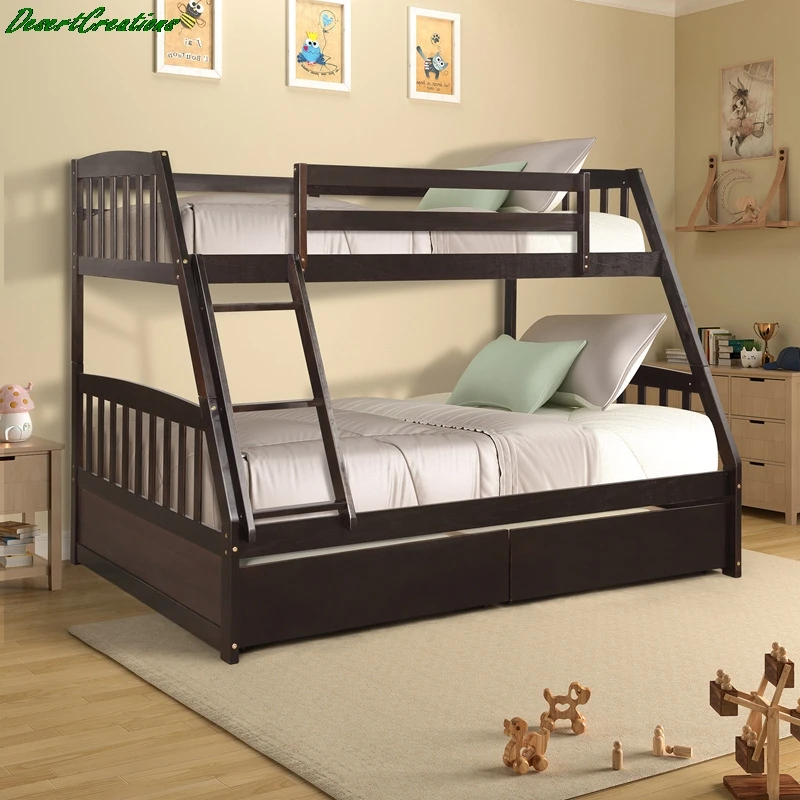 

Однотонная двухъярусная кровать из массива дерева, простая кровать для взрослых и подростков, для обеда, сна, двойная кровать с лестницей