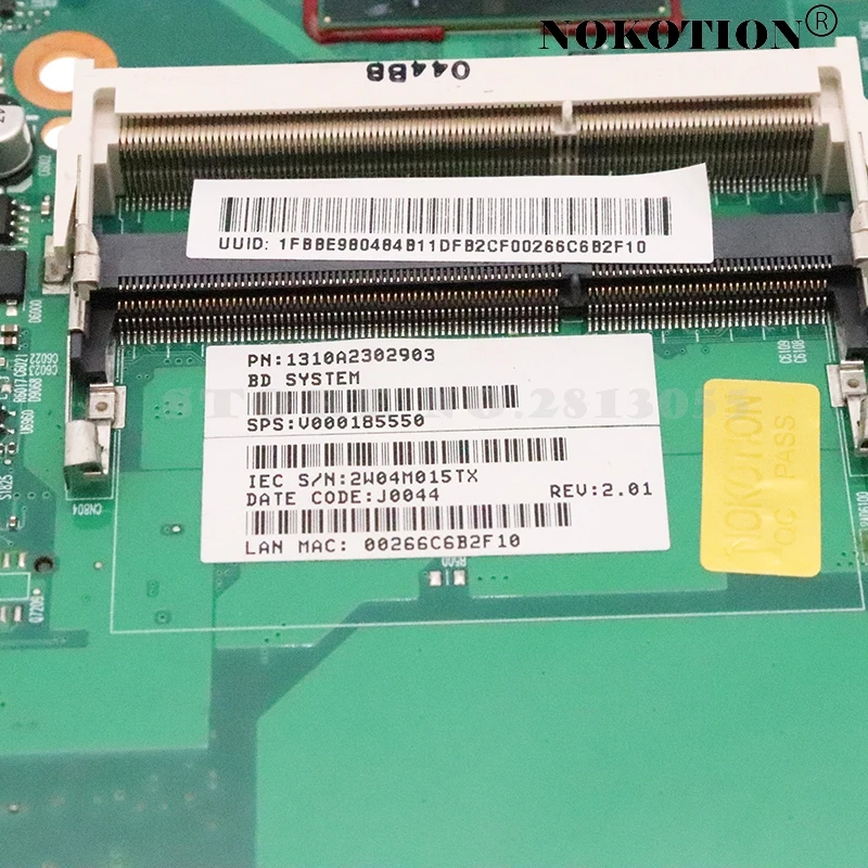 Материнская плата NOKOTION V000185550 6050A2302901 для ноутбука TOSHIBA Satellite L505 L500 GL40 DDR3 бесплатный