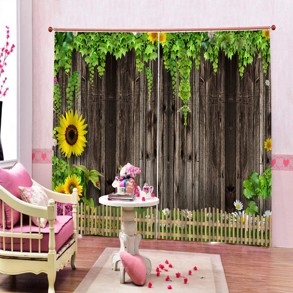 

3D Curtain Wooden brick Wall Design Blackout Curtains Living Room Girls Bedroom Window Curtain Modern Thick Printing Drapes