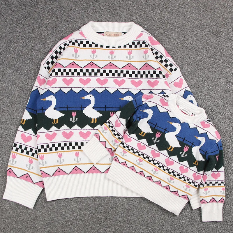 Детский свитер детский жаккардовый милый узор двойной вязки хлопковый пуловер