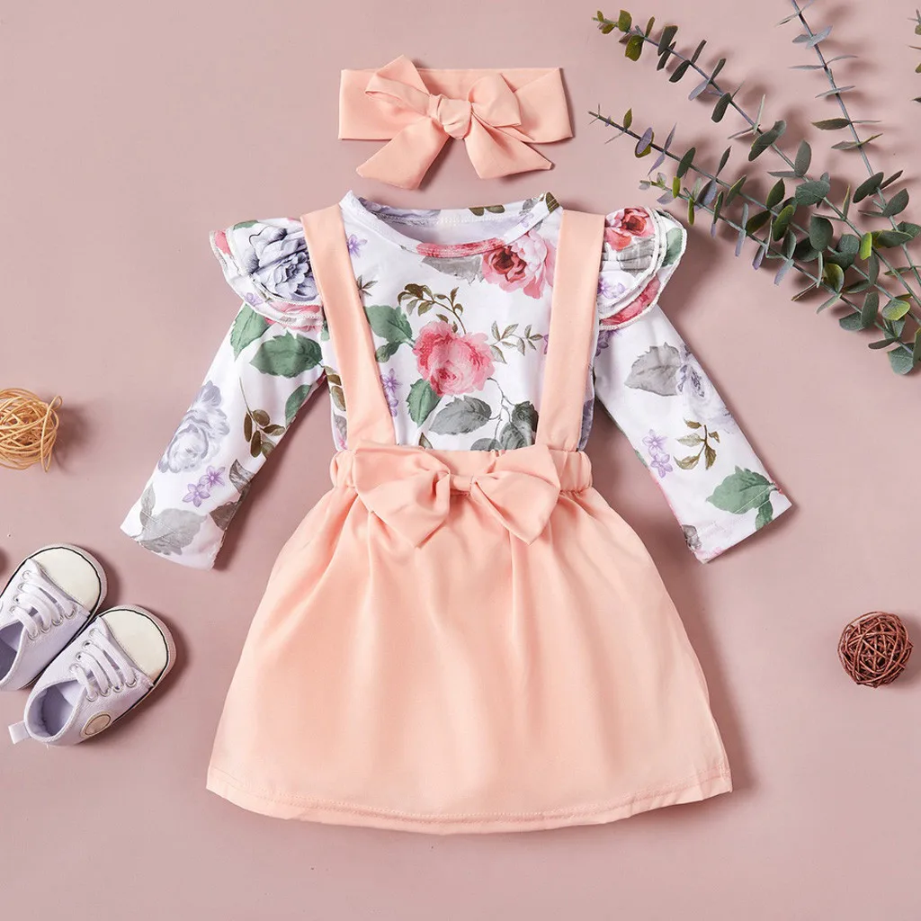 Детский комбинезон с цветочным принтом для новорожденных девочек Однотонная