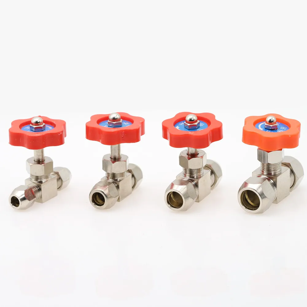 

1PC 6mm 8mm 10mm 12mm Brass Ball Balve Pipe Orange Plastic Handle Metal High Pressure Durable Tube Needle Type Globe Valve