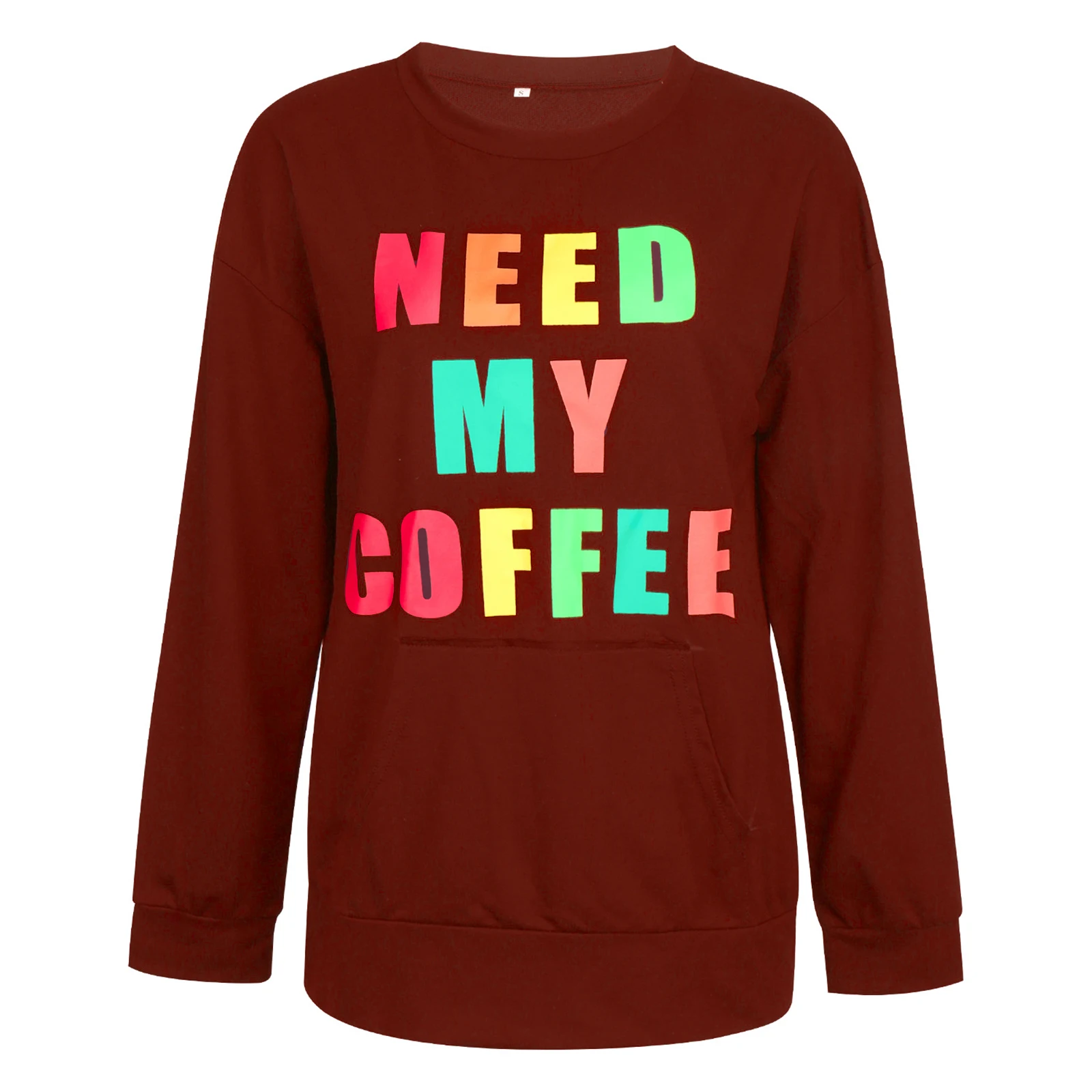 

Women Long Sleeve Letter Print Top Fashion Long Sleeve Round Neck Pocket Top for Women Ladies