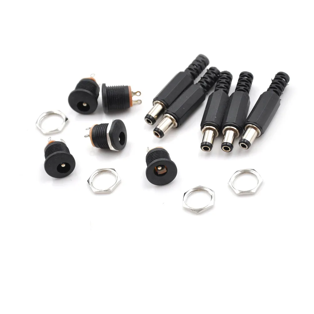 

10PCS 5.5X2.5mm DC Power Female Plug Jack + 5pcs Male Plug Jack Socket Adapter Connector 5.5*2.5mm DC022 Wholesale