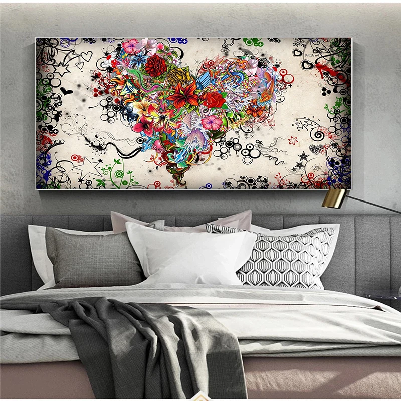 

Modern Art Colorful Heart Flowers Canvas Posters and Prints Wall Decorative Pictures Abstract Love Oil Paintings for Home Decor