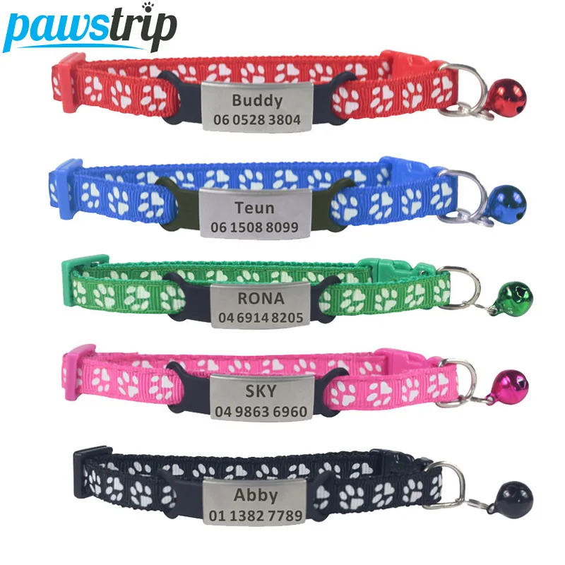 

pawstrip Nylon Dog Collar Personalized Custom ID Cat Collar Name Puppy Collar For Dog Anti-Lost Pet Collar ID Tags For Dogs Cat