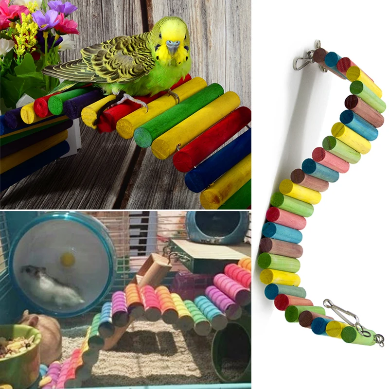 

Parrot Hamsters Climbing Toys Colorful Funny Brige for Birds Gerbil Sport Ladder Toy Natural Woods Pet Cage Playable Toy 3 Sizes