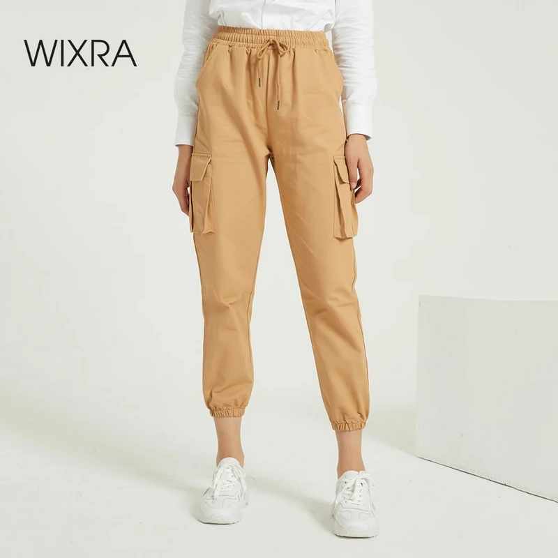

Женские повседневные брюки-карго Wixra, однотонные брюки-карго с высокой талией и карманами, весна-осень 2020