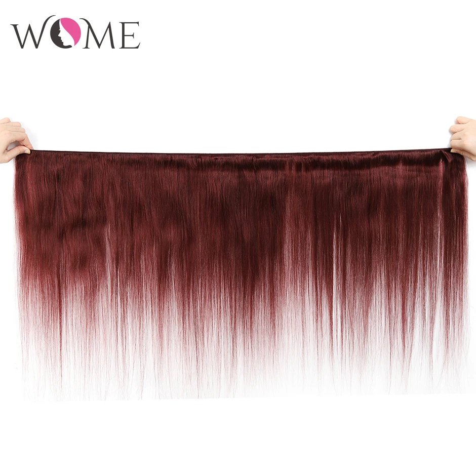 Женские малайзийские пряди с закрытием цвет красного вина 4 пучка прямых