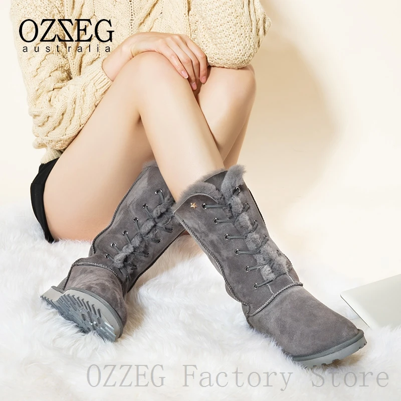 OZZEG Роскошные брендовые классические зимние сапоги из натуральной кожи