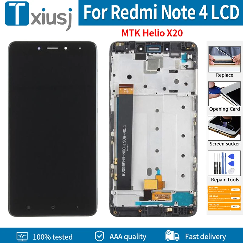 ЖК-дисплей 5 дюйма для Xiaomi Redmi Note 4 сменный сенсорный экран с рамкой MTK Helio X20 |