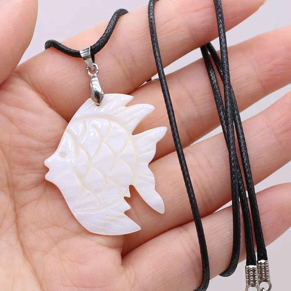 Модные мужские и женские ожерелья из натуральной белой ракушки в форме рыбы