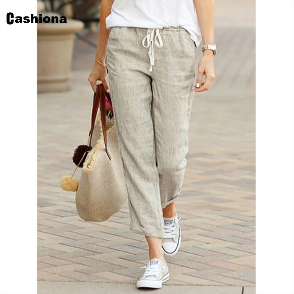 

Cashiona Plus Size 3xl Women Cotton Linen Pants 2021 New Summer Loose Trousers Casual Lace-up Pantalon Female Ankle-Length Pants