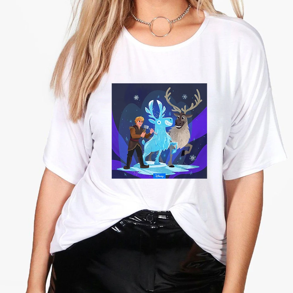 

Disney Frozen Animation Women T Shirt Cheerful Kristoff And Sven 2021 Aesthetic Short Sleeve Fashion Oversized Tshirt Sweet