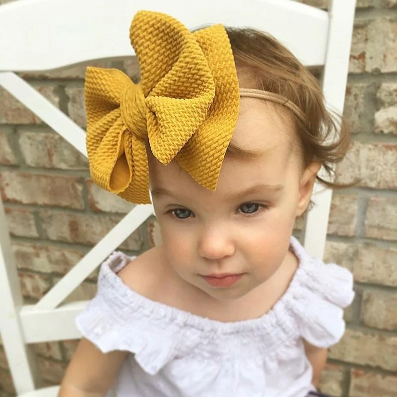 

Big Bows Nylon Baby Headbands Children Colorful Hair Accessories Summer Solid Hairband Tracelss Infants Head Band Photo Props