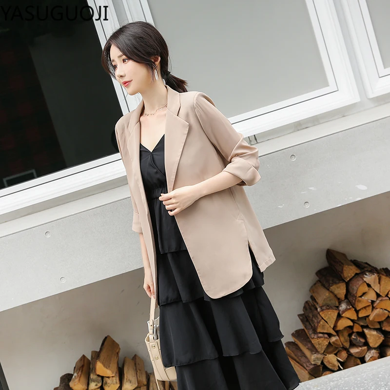 

YASUGUOJI Весенняя Новинка, модный Блейзер, куртка для женщин, Повседневный, с карманами, с длинным рукавом, Рабочий костюм, пальто, офисные, женс...