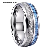 8mm tungsten ring wedding ring for men and women with blue carbon fiber and meteorite inlay comfort fit
