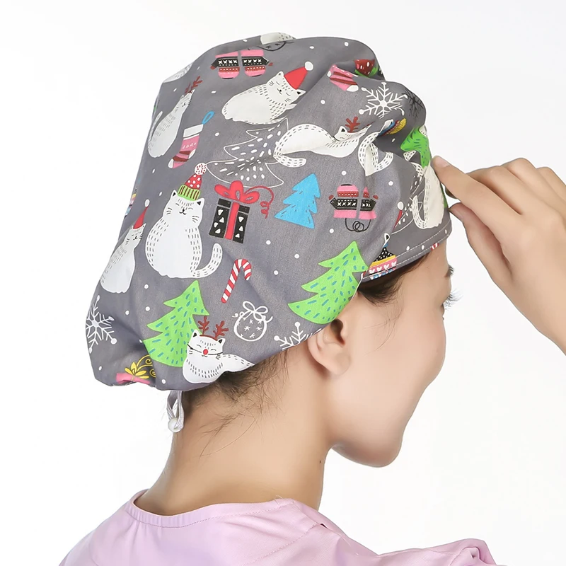 Женские шапки скрабы с мультяшным цветочным принтом регулируемые на голову